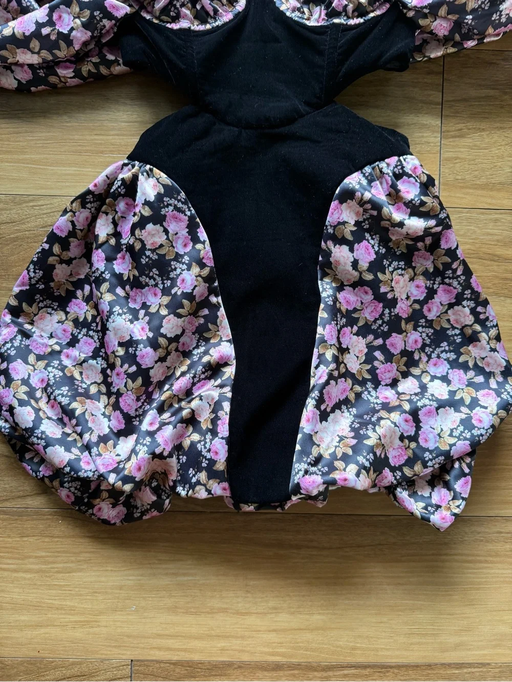 For Love & Lemons Kate Mini Dress Black Floral Puff Sleeve Corset Bubble Hem S - Picture 4 of 12